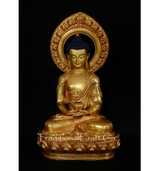 Fine Quality 19" Amitabha/ Amida Buddha Gold Gilded Antiquated with Frame  Face Painted Copper Statue Patan, Nepal