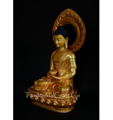 Fine Quality 19" Amitabha/ Amida Buddha Gold Gilded Antiquated with Frame  Face Painted Copper Statue Patan, Nepal