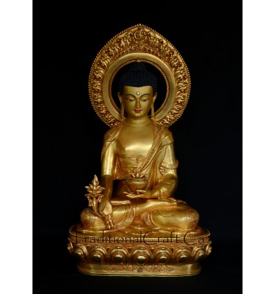 Fine Quality 19" Medicine Buddha Gold Gilded Face Painted Copper Statue Patan, Nepal 