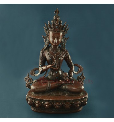 Finely Hand Carved 14.5" Vajrasattva Oxidized Copper Alloy Statue from Patan, Nepal