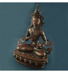 Finely Hand Carved 14.5" Vajrasattva Oxidized Copper Alloy Statue from Patan, Nepal