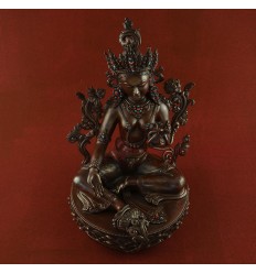 Hand Carved 13.5" Green Tara / Dolma Oxidized Copper Statue from Patan, Nepal