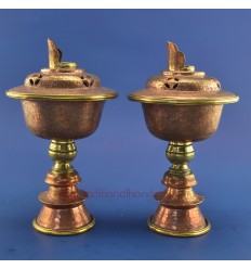 FINE QUALITY HAND CARVINGS 5.25" TIBETAN BUDDHISM COPPER ALLOY BRASS RINGS BUTTER LAMP SET FROM PATAN, NEPAL