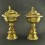 Fine Hand Carvings 6" Tibetan Buddhism Brass Butter / Ghee Lamps Set from Nepal.