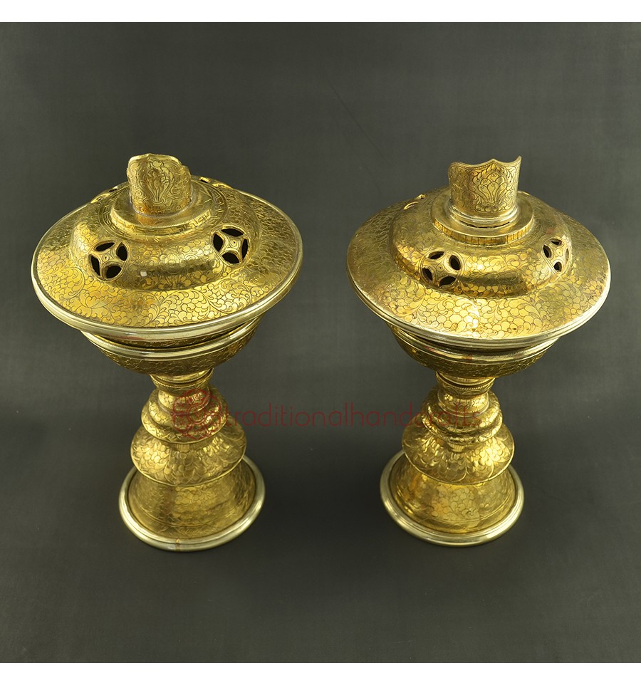 2x Ghee Lampenkerzenhalter Tibetan Brass Oil Lamp Buddhist Supply Calibre