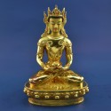 Finely Hand Carved 10.5" Crowned Amitabha Buddha Gold Gilded Face Painted Copper Statue Patan, Nepal