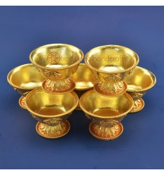 Gold Plated Finely Carved Tibetan Buddhist 3.25" Offering Bowls Set Patan, Nepal