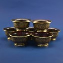 Oxidized Copper Alloy Gold Gilded Finely Carved Tibetan 4" Offering Bowls Set