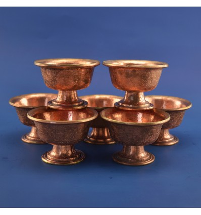 Finely Carved Copper Alloy with 4" Tibetan Buddhist Offering Bowls Set Nepal