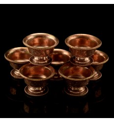 Finely Hand Carved Copper Alloy 3" Tibetan Buddhist Offering Bowls 