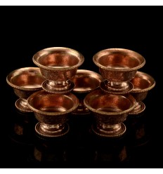 Finely Hand Carved Copper Alloy 3" Tibetan Buddhist Offering Bowls 