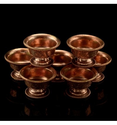 Finely Hand Carved Copper Alloy 3" Tibetan Buddhist Offering Bowls 