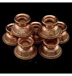 Finely Hand Carved Copper Alloy 3" Tibetan Buddhist Offering Bowls 