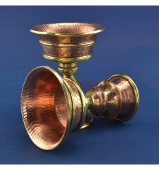Fine Hand Carvings 4" Tibetan Buddhism Copper Alloy Brass Rings Butter Lamp Set