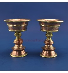 Fine Hand Carvings 4" Tibetan Buddhism Copper Alloy Brass Rings Butter Lamp Set