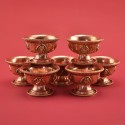 Finely Hand Carved Copper Alloy 2.5" Tibetan Buddhist Offering Bowls Set from Nepal