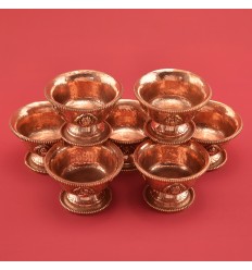 Finely Hand Carved Copper Alloy 2.5" Tibetan Buddhist Offering Bowls Set from Nepal