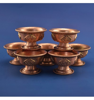 Finely Carved Copper Alloy with 3.25" Tibetan Buddhist Offering Bowls Set Nepal