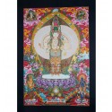 32.75" x 23" Avalokiteshvara Tibetan Buddhist Gold Thangka Scroll Painting Nepal