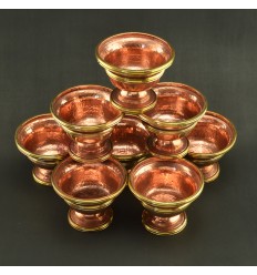 Hand Carved Copper Water 3" Offering Bowls Eight Bowls Set in Buddhist Altar Shrine