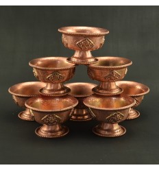 Hand Carved Copper Alloy 3.25" Offering Bowls Set -Tings Set of Eight  Set from Nepal