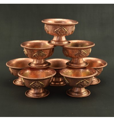 Hand Carved Copper Alloy 3.25" Offering Bowls Set -Tings Set of Eight  Set from Nepal