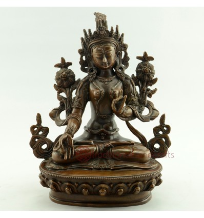 Fine Hand Carved 8.75" White Tara/Dolkar Oxidized Copper Statue From Patan, Nepal