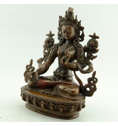 Fine Hand Carved 8.75" White Tara/Dolkar Oxidized Copper Statue From Patan, Nepal