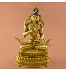 Hand Carved Face Painted 9.75" Vajrasattva DorjeSempa Gold Gilded Copper Statue