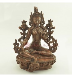 Fine Hand Carved 8.5" Green Tara/Dolma Oxidized Copper Statue From Patan, Nepal