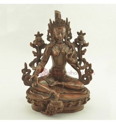 Fine Hand Carved 8.5" Green Tara/Dolma Oxidized Copper Statue From Patan, Nepal