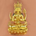 Hand Carved Gold Gilded Face Painted 24.5" Chenrezig Copper Statue Patan, Nepal