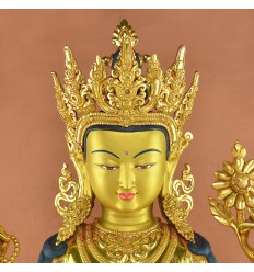 Hand Carved Gold Gilded Face Painted 24.5" Chenrezig Copper Statue Patan, Nepal