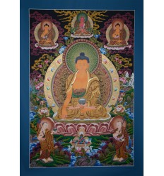 Fine Quality 42" x 29.25" Shakyamuni Buddha Tibetan Buddhist Thangka/Thanka Scroll Painting from Patan, Nepal