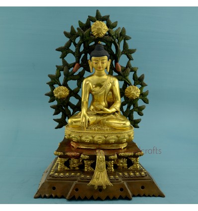 Fine Quality 14" Shakyamuni Buddha Fully Gold Gilded with Beautiful Frame Statue Patan, Nepal