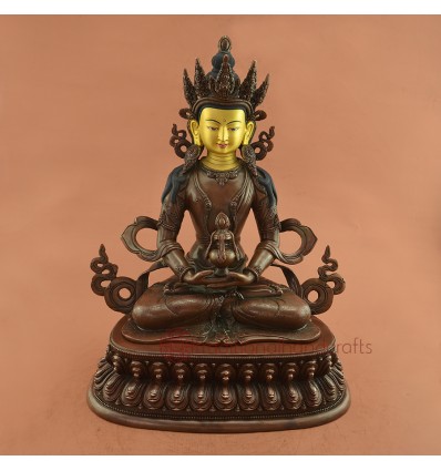 Fine Quality 13.75" Aparmita / Amitayus Oxidized Copper Alloy Statue Patan Nepal