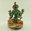 Fine Quality Gold Face Painted 9.5" Green Tara Colored Copper Statue From Patan