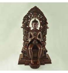 Finely Hand Carved 26" Maitreya Buddha Oxidized Copper Alloy Statue Patan, Nepal