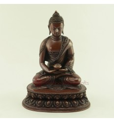 Tibetan Buddhism Oxidized Copper Alloy 7.5" Amitabha/Amida Opame Buddha Statue from Patan, Nepal