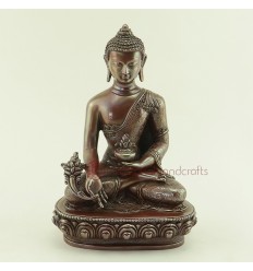 Oxidized Copper Alloy 7.25" Medicine Buddha / Menla Statue from Patan, Nepal