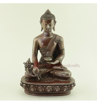 Oxidized Copper Alloy 7.25" Medicine Buddha / Menla Statue from Patan, Nepal