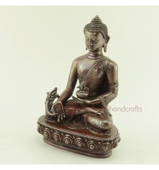 Oxidized Copper Alloy 7.25" Medicine Buddha / Menla Statue from Patan, Nepal