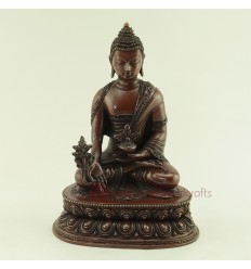 Oxidized Copper Alloy 7.5" Medicine Buddha / Menla Statue from Patan, Nepal