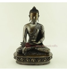 Oxidized Copper Alloy 8.5" Medicine Buddha / Menla Statue from Patan, Nepal