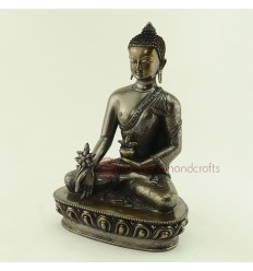 Oxidized Copper Alloy 8.5" Medicine Buddha / Menla Statue from Patan, Nepal