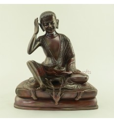 Hand Carved 8" Milarepa Copper Statue in Oxidation Finish from Patan, Nepal