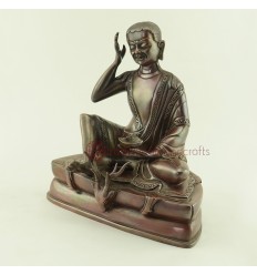 Hand Carved 8" Milarepa Copper Statue in Oxidation Finish from Patan, Nepal