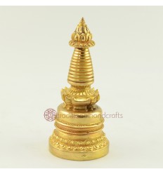  5" Stupa or Chaitya or Chorten Fully Gold Gilded Copper Alloy From Patan, Nepal