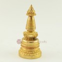  5" Stupa or Chaitya or Chorten Fully Gold Gilded Copper Alloy From Patan, Nepal