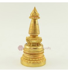  5" Stupa or Chaitya or Chorten Fully Gold Gilded Copper Alloy From Patan, Nepal